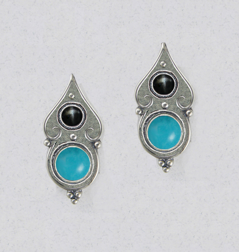 Sterling Silver Gothic Look Post Stud Earrings With Turquoise